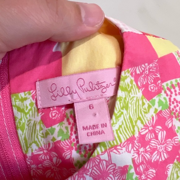 Lilly Pulitzer Girls Shift Dress Pink Colourful Patchwork Tropical Size 6 - Picture 2 of 7
